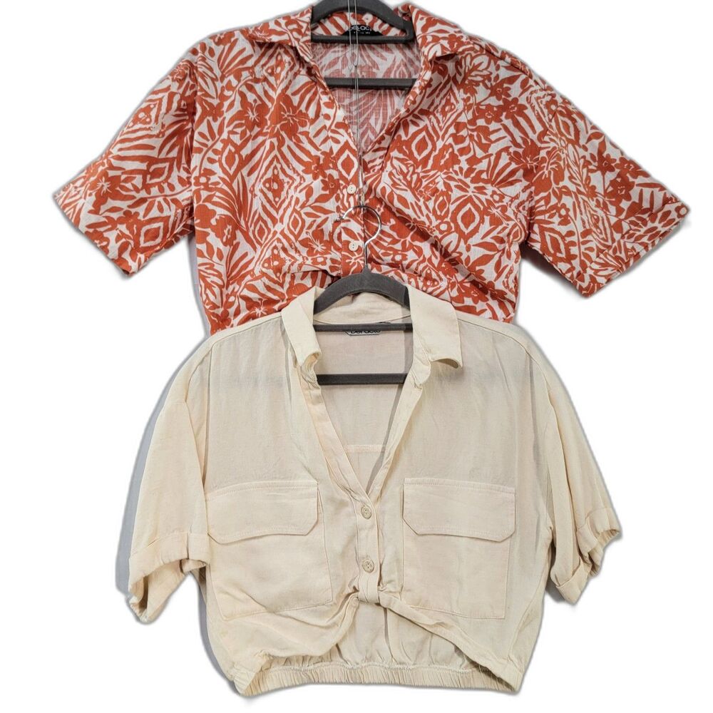 Bundle of x2 Pairs of DeFacto White Cropped top Orange Patterned Top Size XS/S
